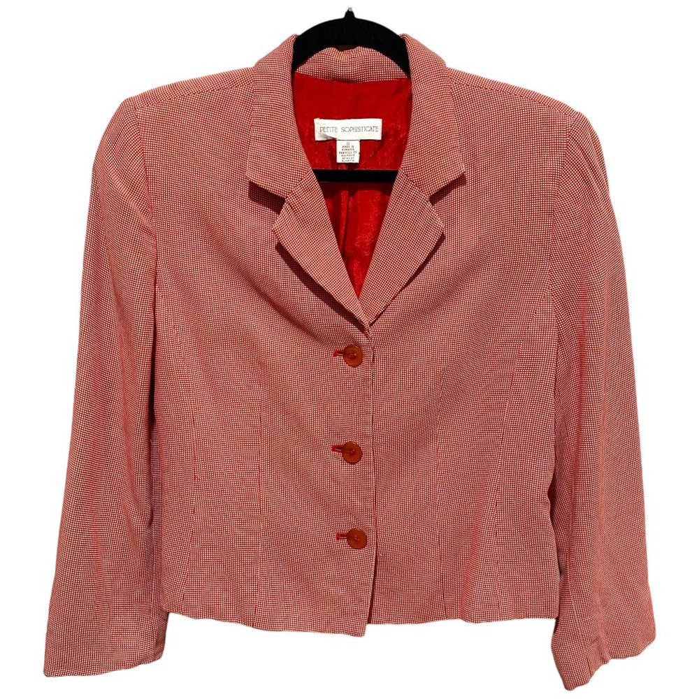 Vintage 1990s Parisian Cropped Checkered Blazer Jacket by Petite Sophisticate